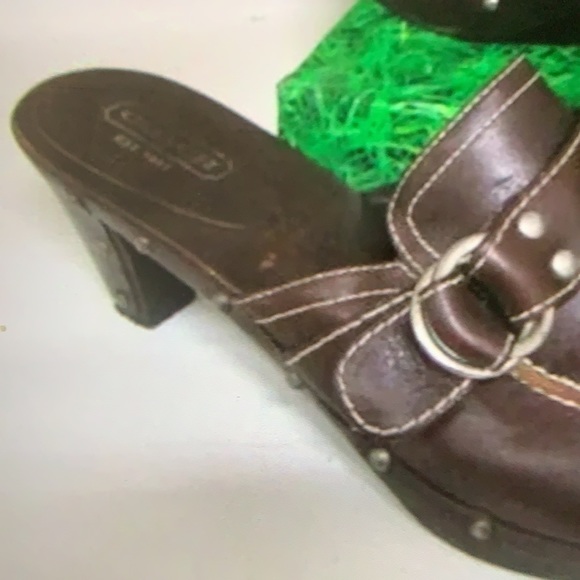 Coach Raina Brown Leather Clogs - Picture 7 of 7